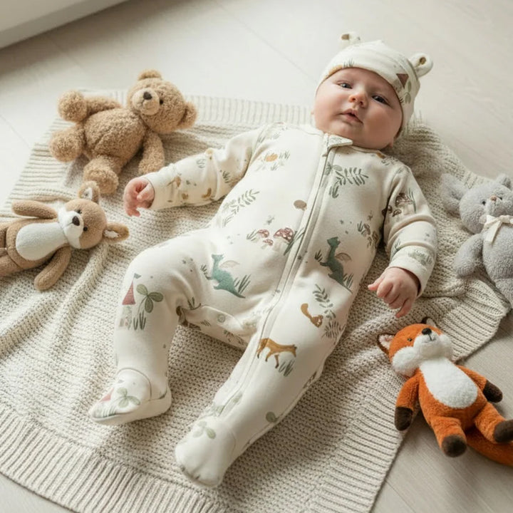 Eleanor Charles The Enchanted Forest Print Zip Style Sleepsuit