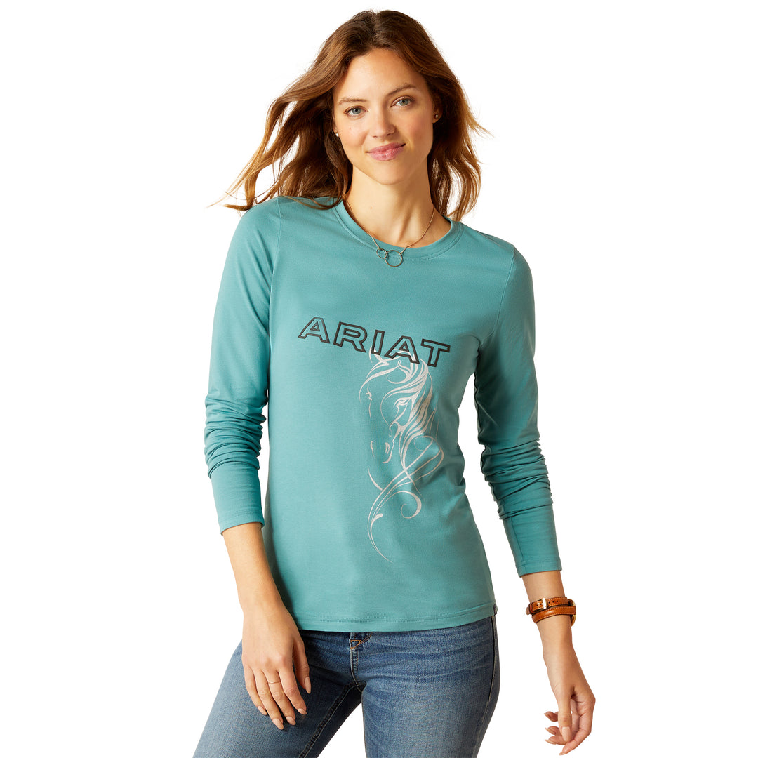 The Ariat Ladies Silhouette Long Sleeve T Shirt in Light Green#Light Green