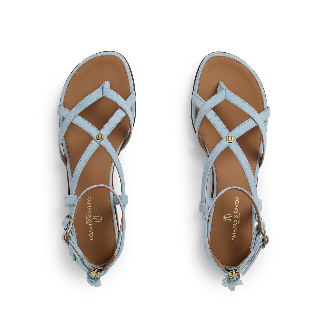 Fairfax & Favor Ladies Brancaster Sandal - Sky Blue Suede