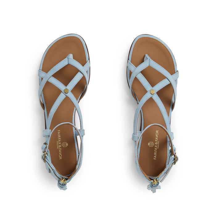 Fairfax & Favor Ladies Brancaster Sandal - Sky Blue Suede