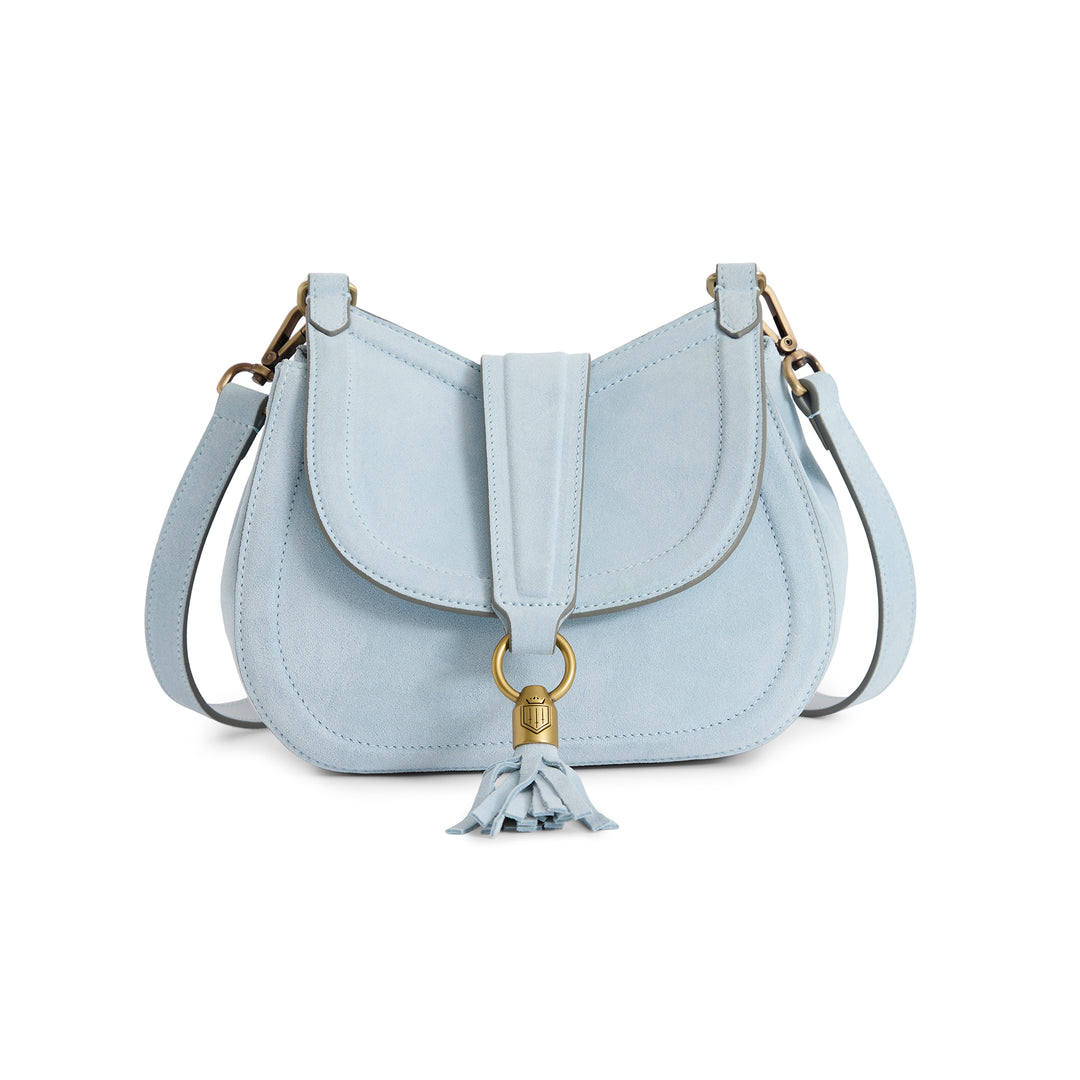 Fairfax & Favor Langham Messenger Bag - Sky Blue Suede