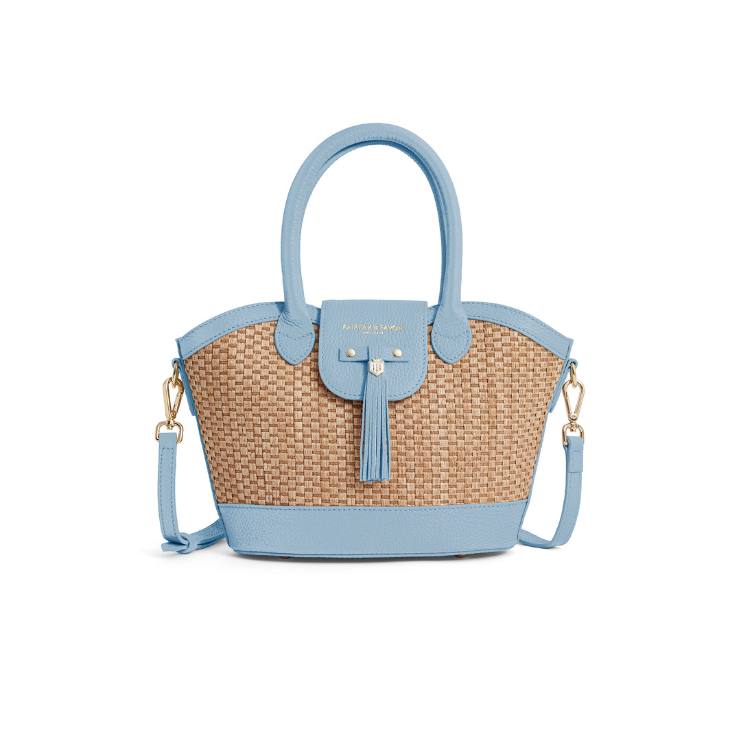 Fairfax & Favor Mini Windsor Basket Bag - Sky Blue Leather