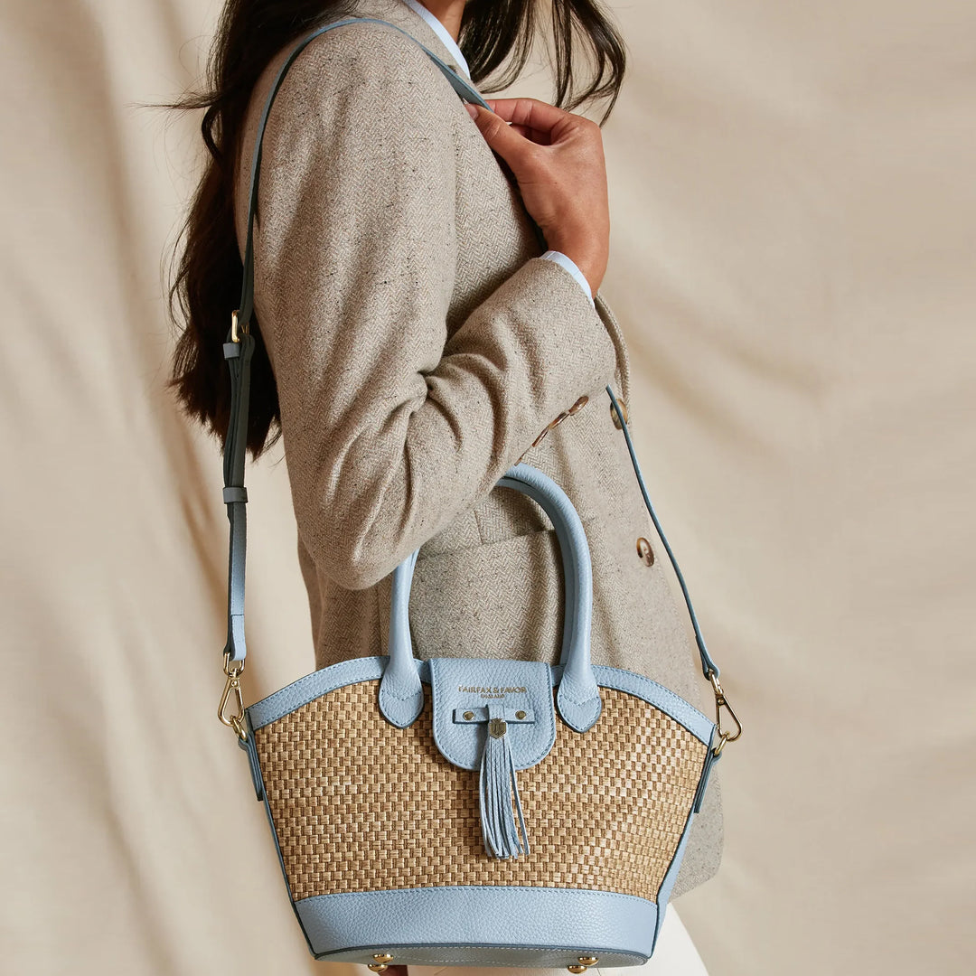 Fairfax & Favor Mini Windsor Basket Bag - Sky Blue Leather