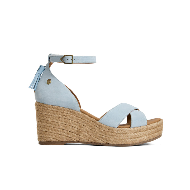Fairfax & Favor Ladies Valencia Mid Wedge - Sky Blue Suede