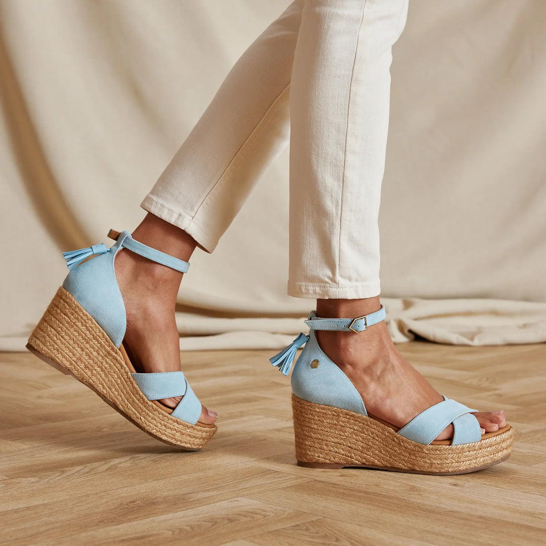 Fairfax & Favor Ladies Valencia Mid Wedge - Sky Blue Suede