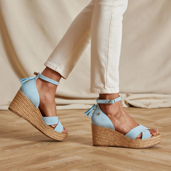 Fairfax & Favor Ladies Valencia Mid Wedge - Sky Blue Suede