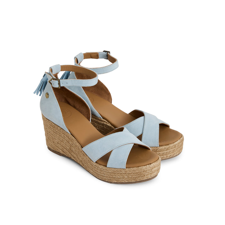 Fairfax & Favor Ladies Valencia Mid Wedge - Sky Blue Suede