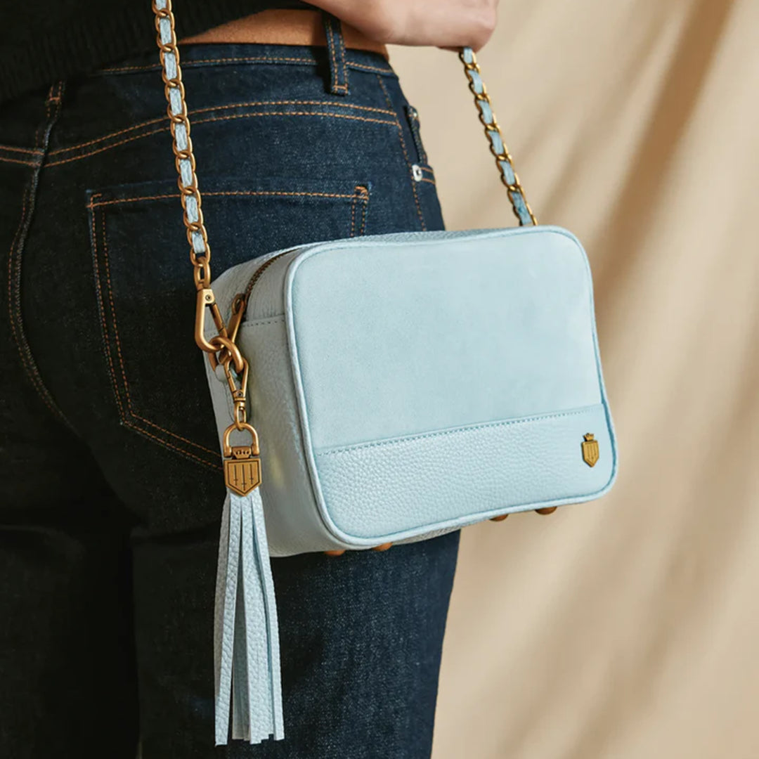 Fairfax & Favor Finsbury Cross Body Bag - Sky Blue Suede