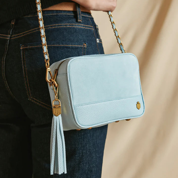 Fairfax & Favor Finsbury Cross Body Bag - Sky Blue Suede