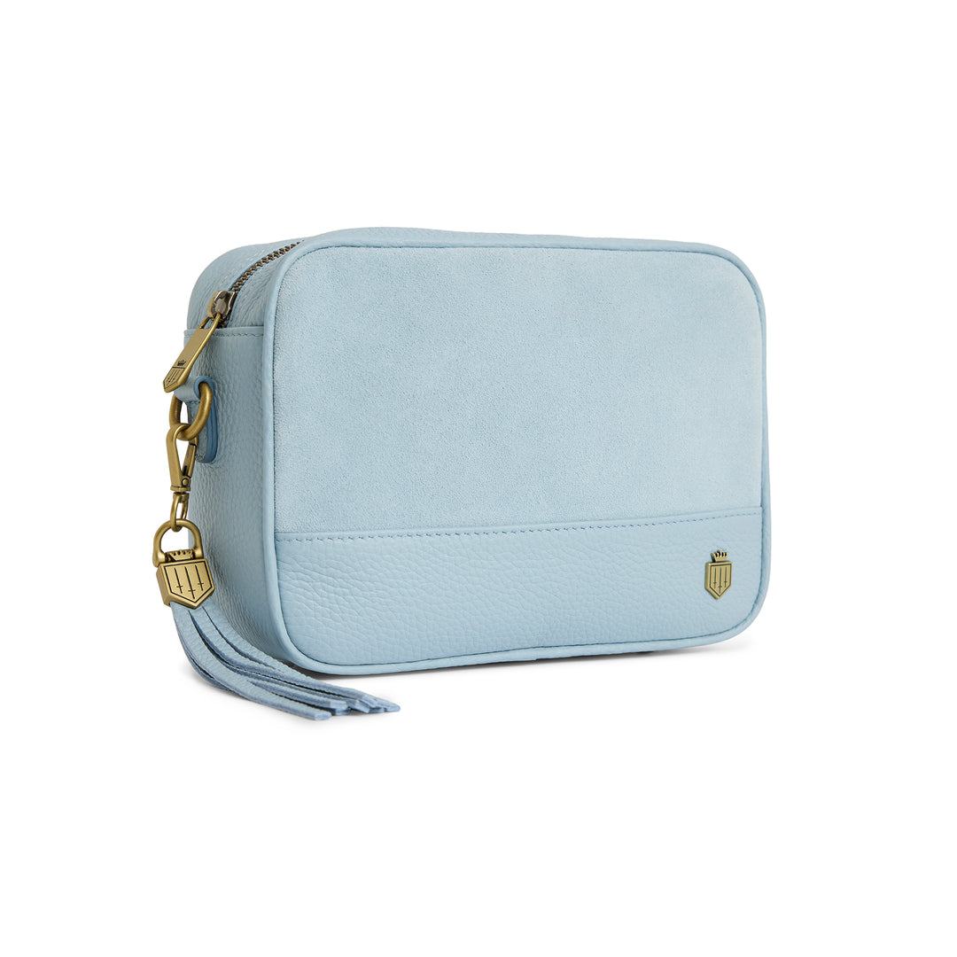 Fairfax & Favor Finsbury Cross Body Bag - Sky Blue Suede