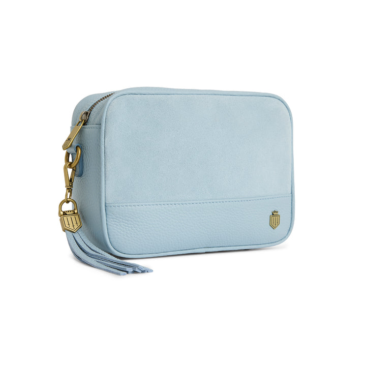 Fairfax & Favor Finsbury Cross Body Bag - Sky Blue Suede