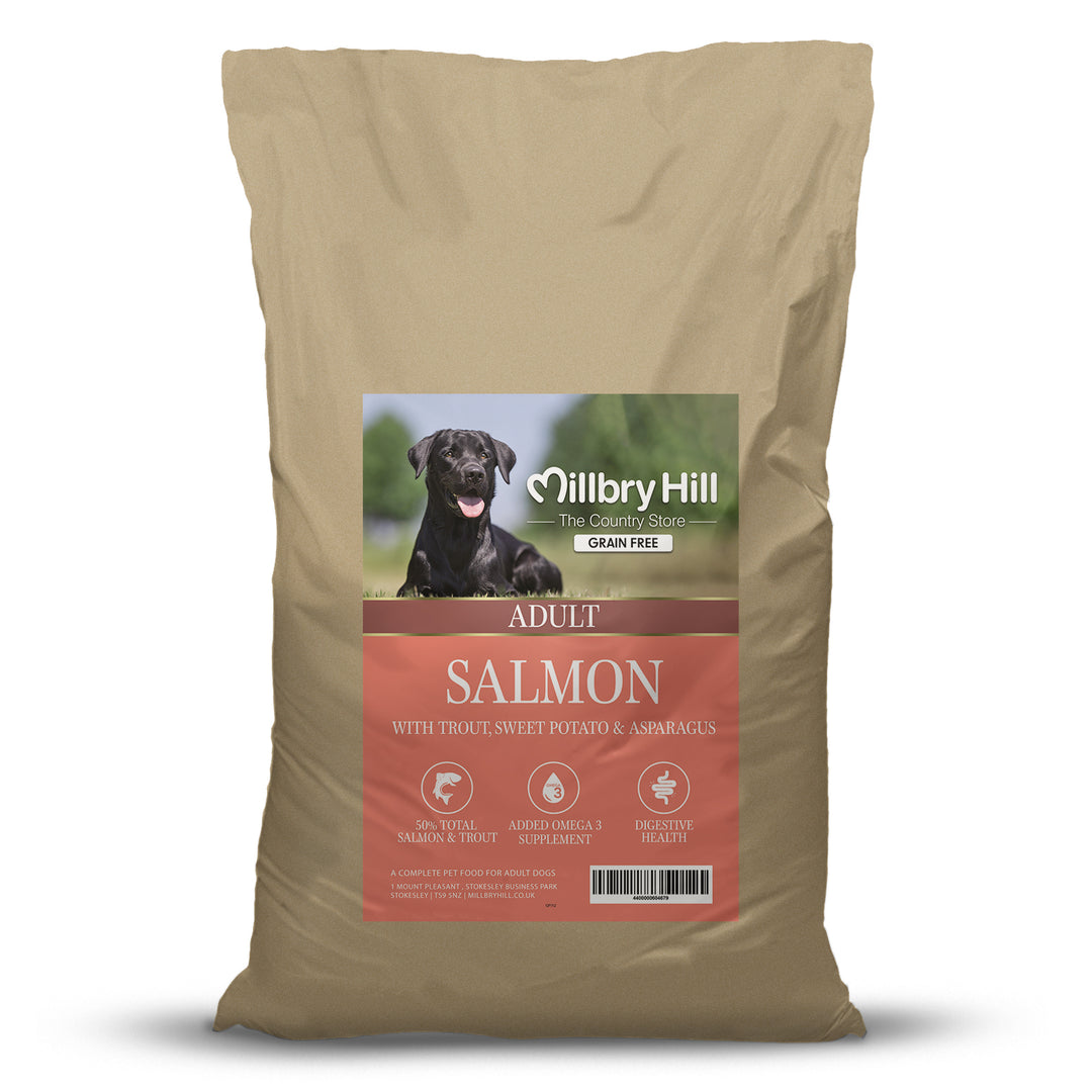 Millbry Hill Grain Free Adult Dog Food with Salmon, Trout, Sweet Potato & Asparagus 12kg