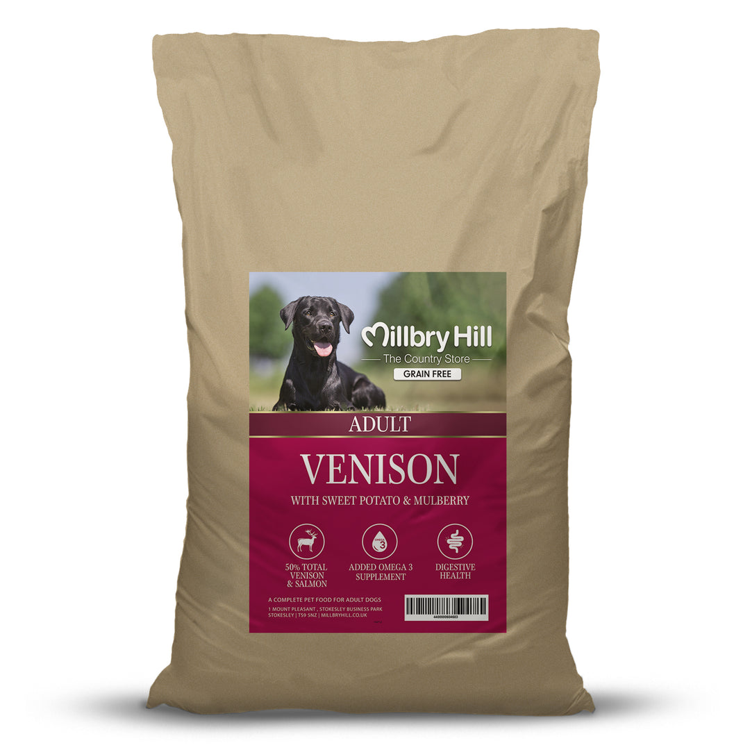 Millbry Hill Grain Free Adult Dog Food with Venison, Sweet Potato & Mulberry 12kg
