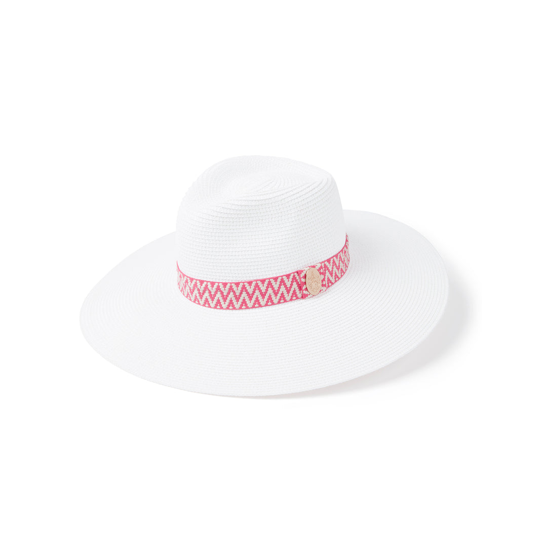 Hicks & Brown Pebmarsh Extra Wide Brim Fedora Pink Aztec Ribbon