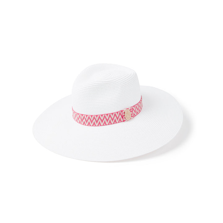 Hicks & Brown Pebmarsh Extra Wide Brim Fedora Pink Aztec Ribbon