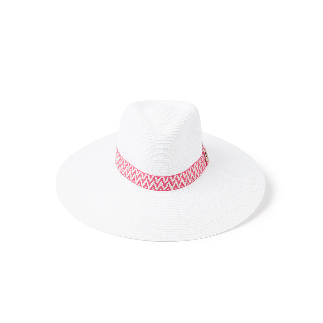 Hicks & Brown Pebmarsh Extra Wide Brim Fedora Pink Aztec Ribbon