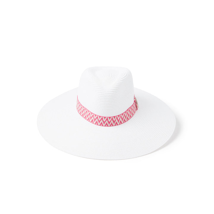 Hicks & Brown Pebmarsh Extra Wide Brim Fedora Pink Aztec Ribbon