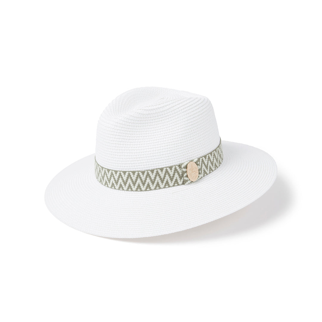 Hicks & Brown Hemley Wide Brim Fedora Khaki Aztec Ribbon