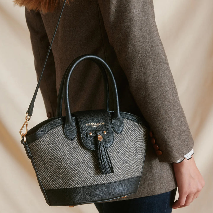 Fairfax & Favor Ladies Herringbone Black Leather Mini Windsor Tote