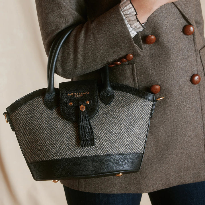 Fairfax & Favor Ladies Herringbone Black Leather Mini Windsor Tote