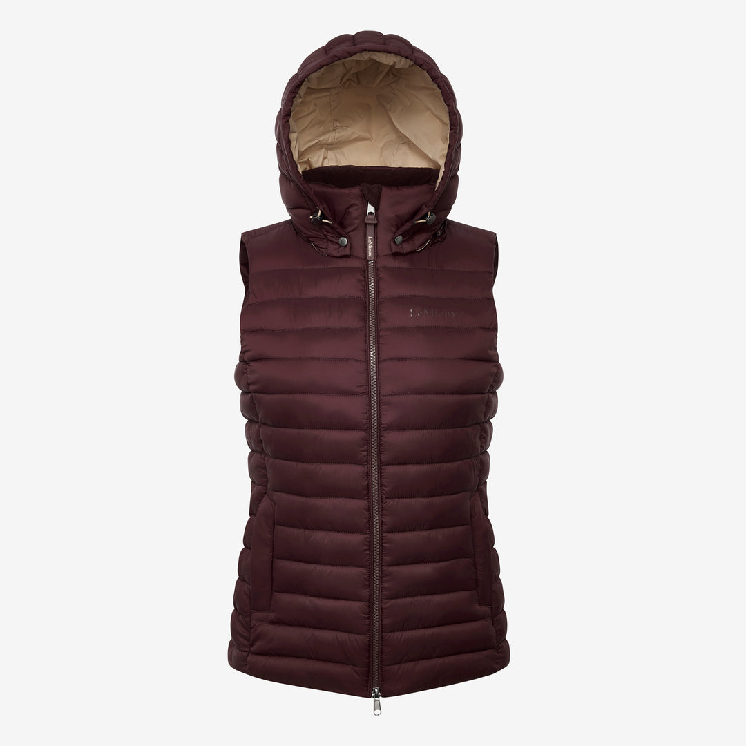 LeMieux Ladies Rose Hooded Puffer Gilet - Damson
