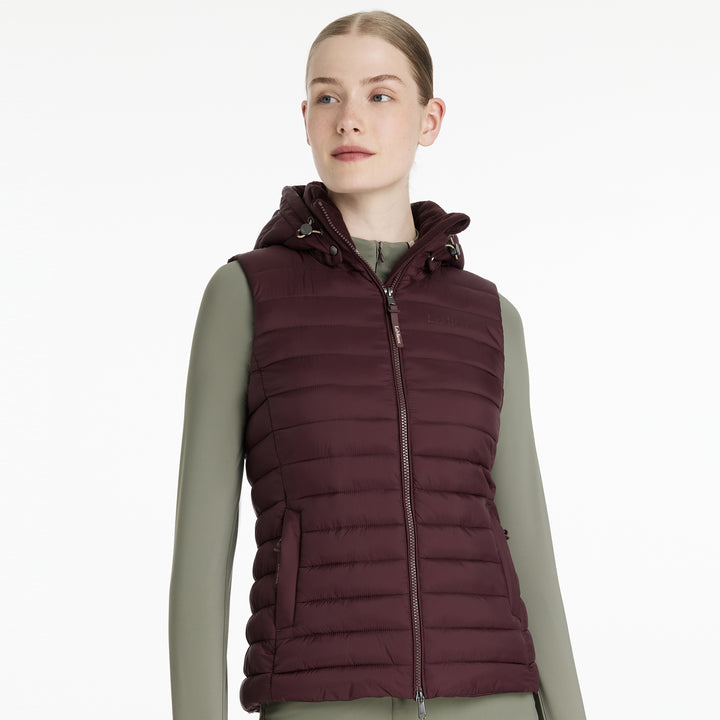 LeMieux Ladies Rose Hooded Puffer Gilet - Damson
