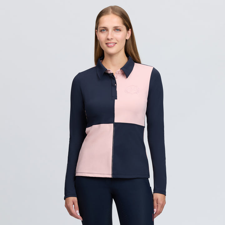 LeMieux Ladies Harlequin Rugby Shirt Base Layer - Petal/Navy