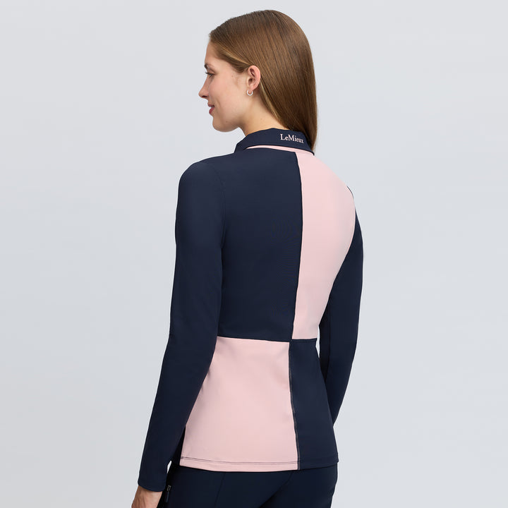 LeMieux Ladies Harlequin Rugby Shirt Base Layer - Petal/Navy