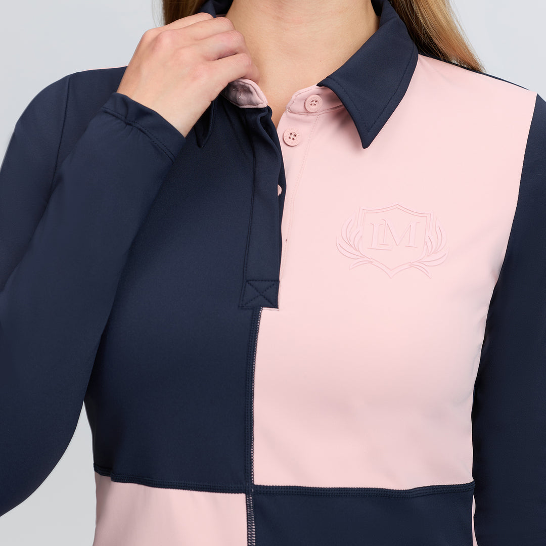 LeMieux Ladies Harlequin Rugby Shirt Base Layer - Petal/Navy