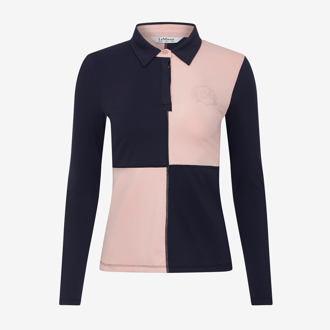 LeMieux Ladies Harlequin Rugby Shirt Base Layer - Petal/Navy
