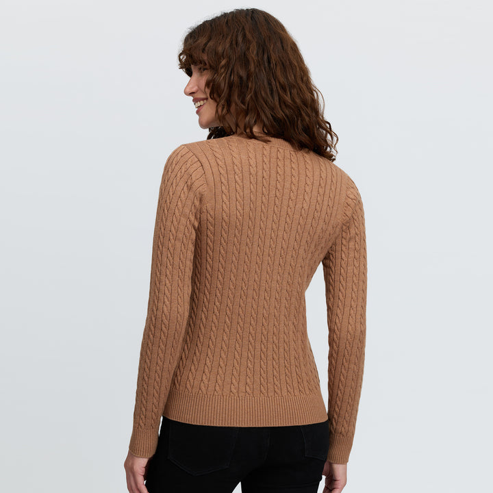 LeMieux Ladies Cora Cable V-Neck Knit Jumper - Caramel