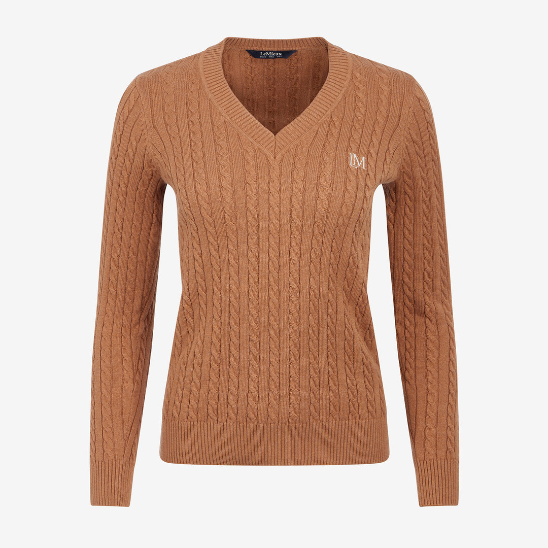 LeMieux Ladies Cora Cable V-Neck Knit Jumper - Caramel