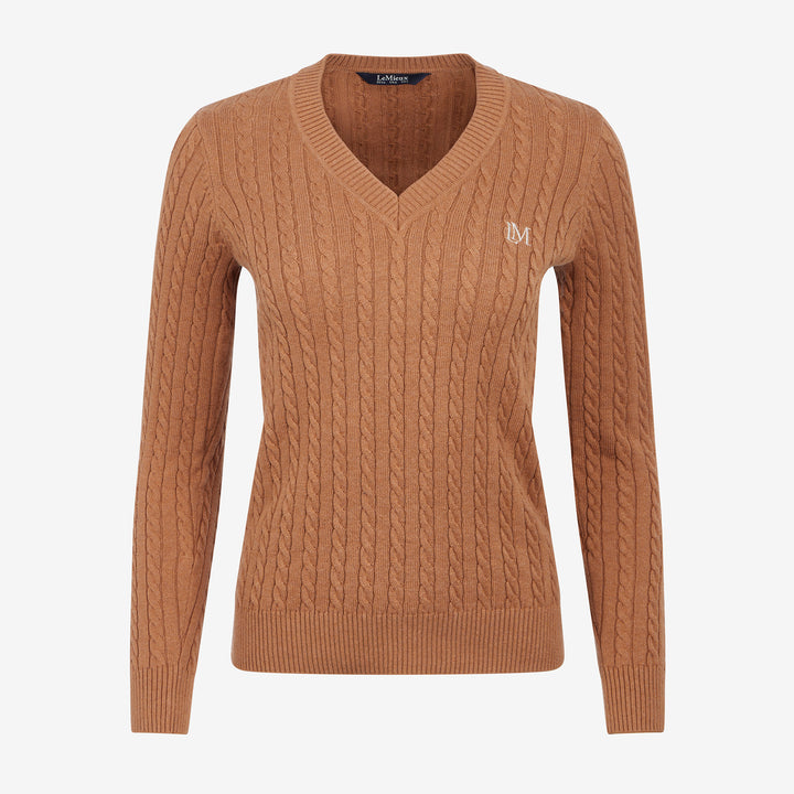 LeMieux Ladies Cora Cable V-Neck Knit Jumper - Caramel