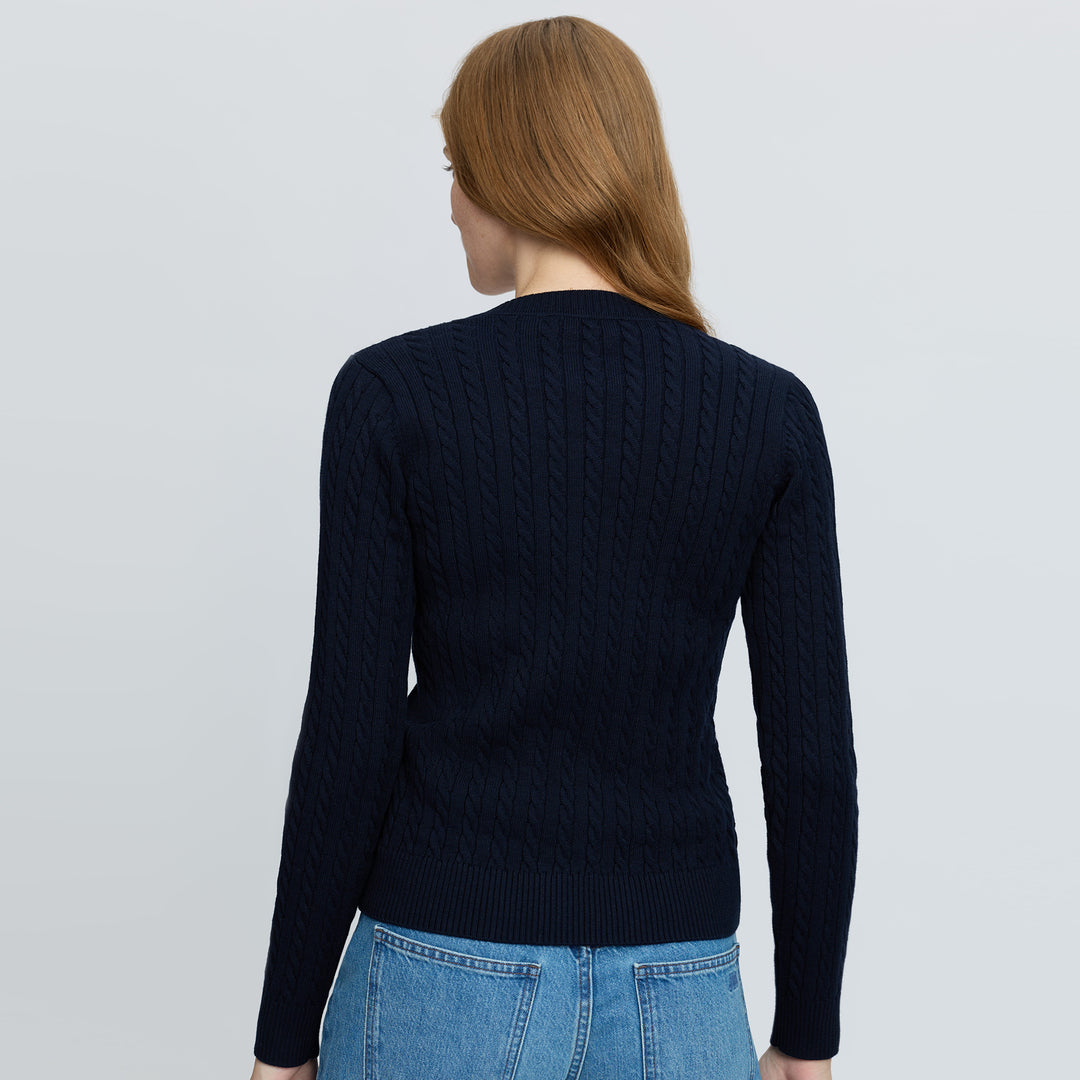 LeMieux Ladies Cora Cable V-Neck Knit Jumper - Navy