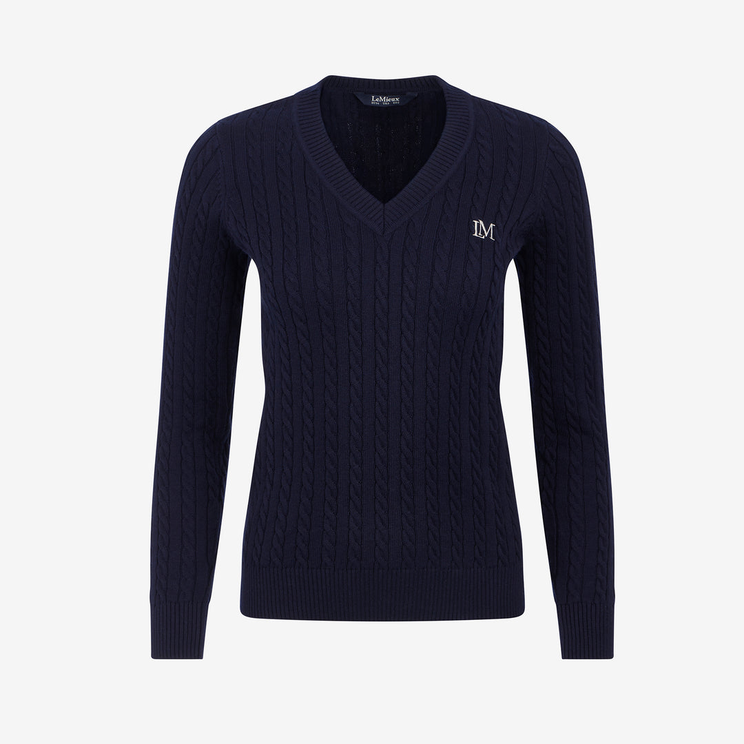 LeMieux Ladies Cora Cable V-Neck Knit Jumper - Navy