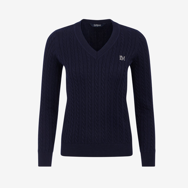 LeMieux Ladies Cora Cable V-Neck Knit Jumper - Navy