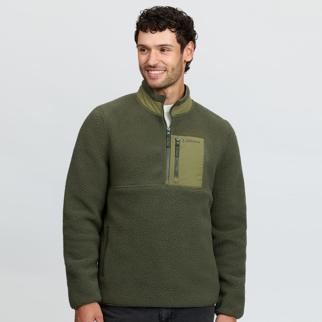 LeMieux Mens Borg Half Zip Sweat - Olive