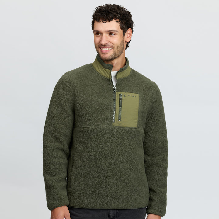 LeMieux Mens Borg Half Zip Sweat - Olive
