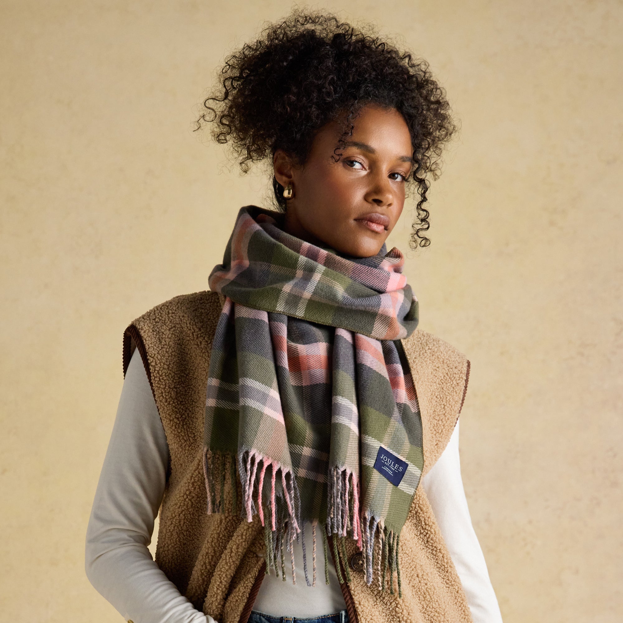 Joules Ladies Langtree Scarf - Green/Pink | Millbry Hill