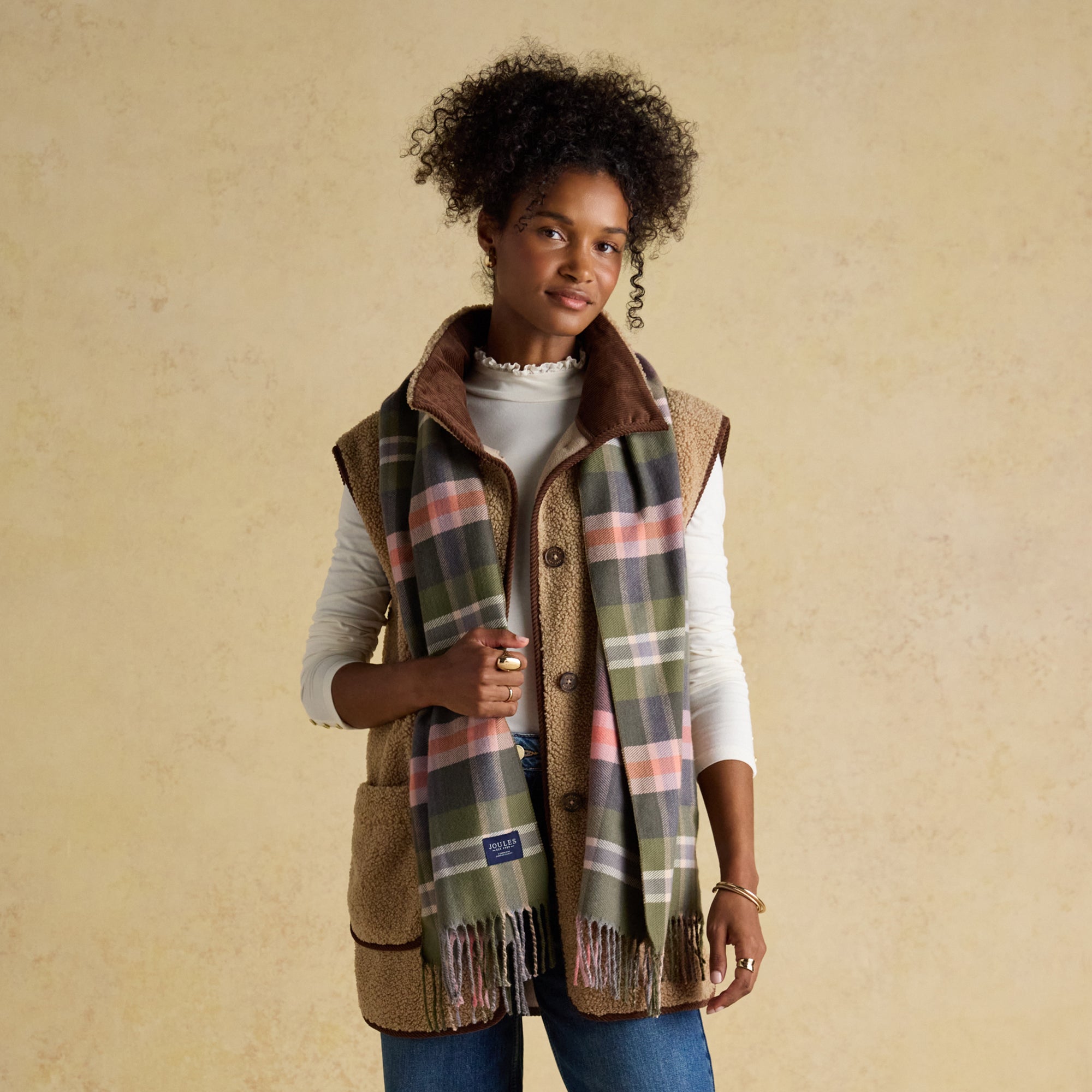Joules Ladies Langtree Scarf - Green/Pink | Millbry Hill