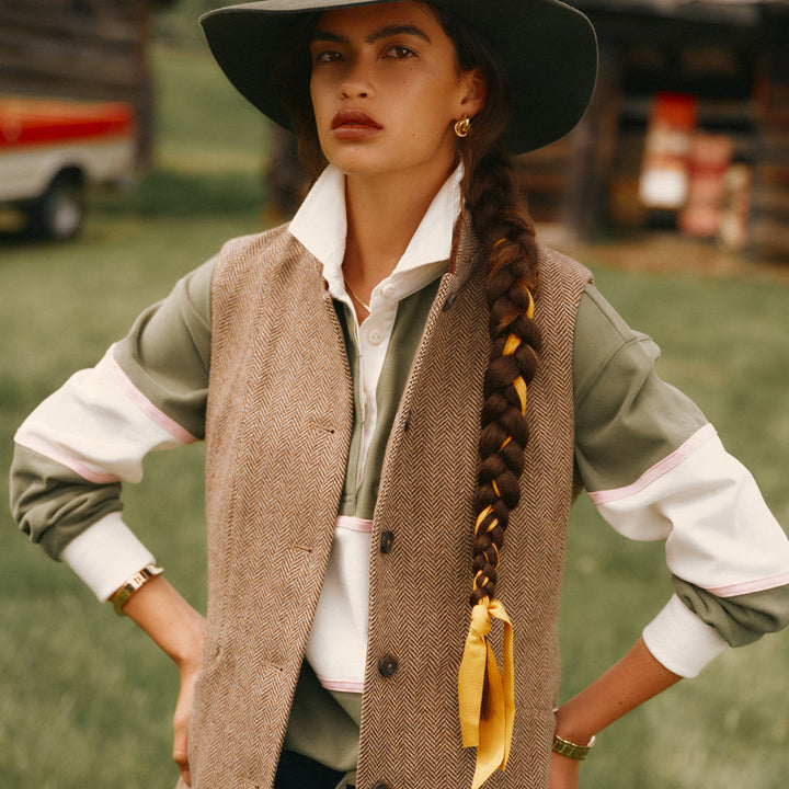 Joules Ladies Nehru Tweed Fitted Gilet