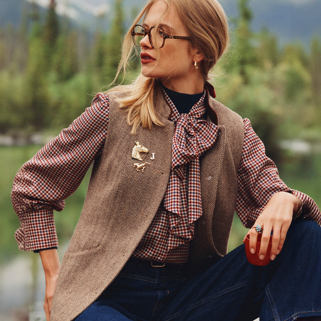 Joules Ladies Nehru Tweed Fitted Gilet