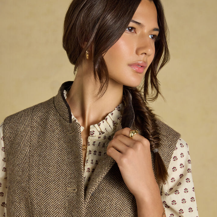 Joules Ladies Nehru Tweed Fitted Gilet