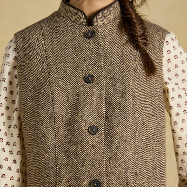 Joules Ladies Nehru Tweed Fitted Gilet
