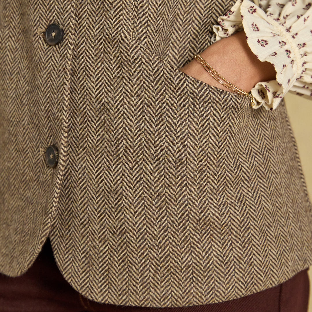 Joules Ladies Nehru Tweed Fitted Gilet