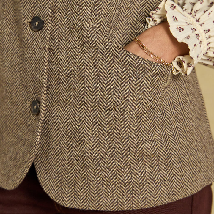 Joules Ladies Nehru Tweed Fitted Gilet
