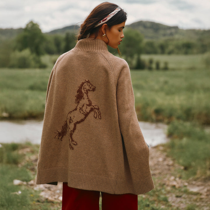 Joules Ladies Knitted Horse Intarsia Cape