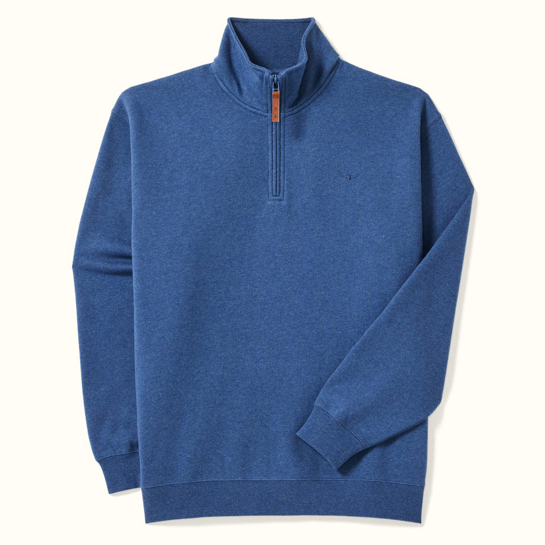 Blue half-zip sweatshirt on a white background