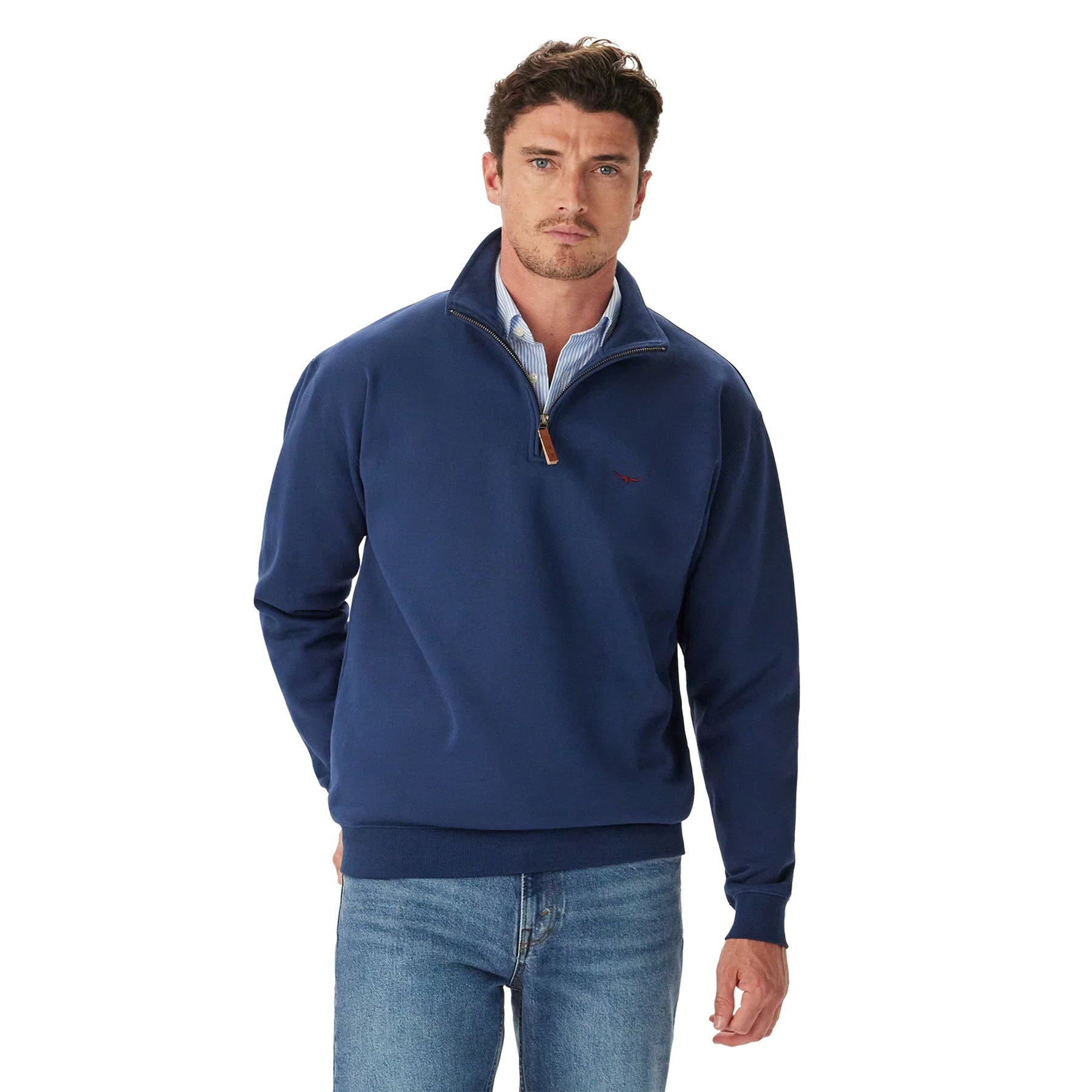 R M Williams Mens Mulyungarie 1/4 Zip Sweatshirt - Vintage Blue