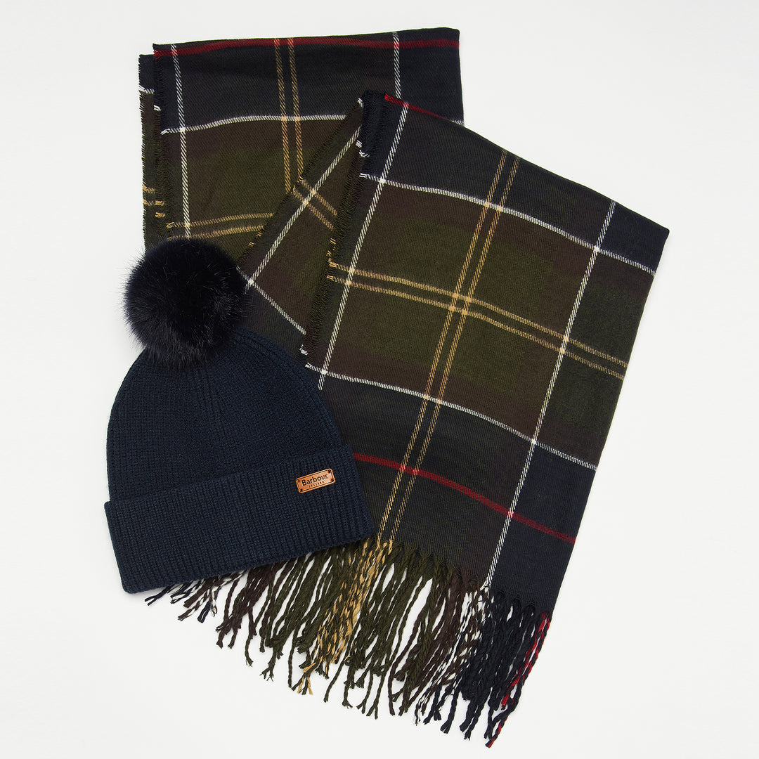 Barbour Ladies Dover Beanie & Hailes Scarf Gift Set